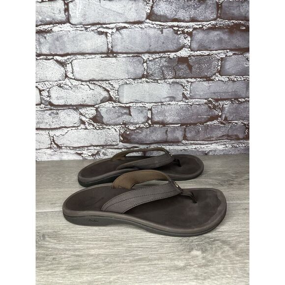 Olukai Ohana Flip Flops Womens Size 9 Brown Thong Slip On Comfort Logo - Picture 15 of 16